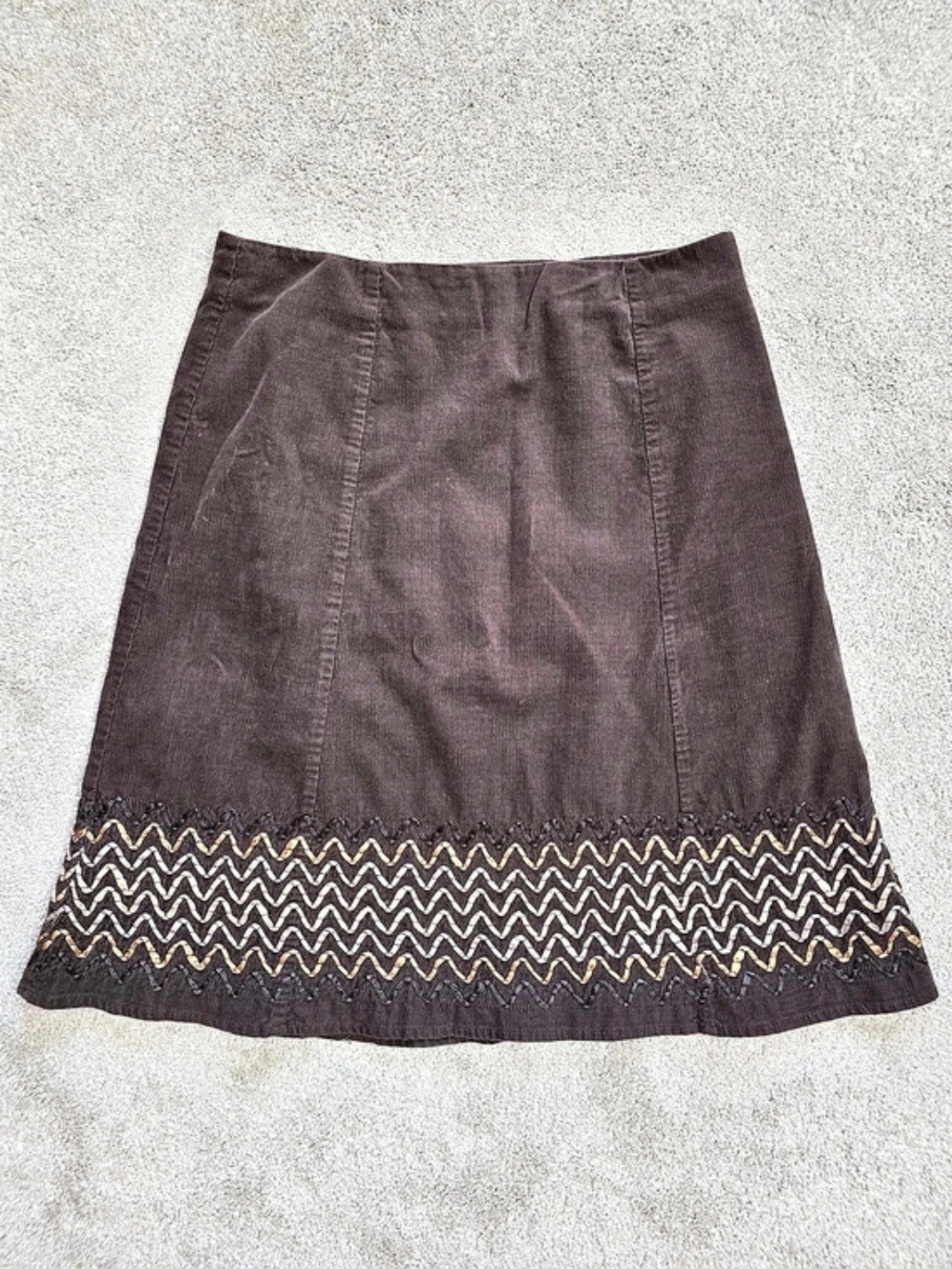 Boden Brown Corduroy Embroidered A-line Skirt Size 10